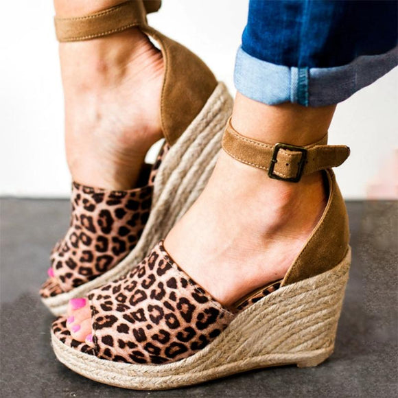 Zicowa Summer Hot Sale Leopard Wedge High Heels Comfortable Rome Shoes