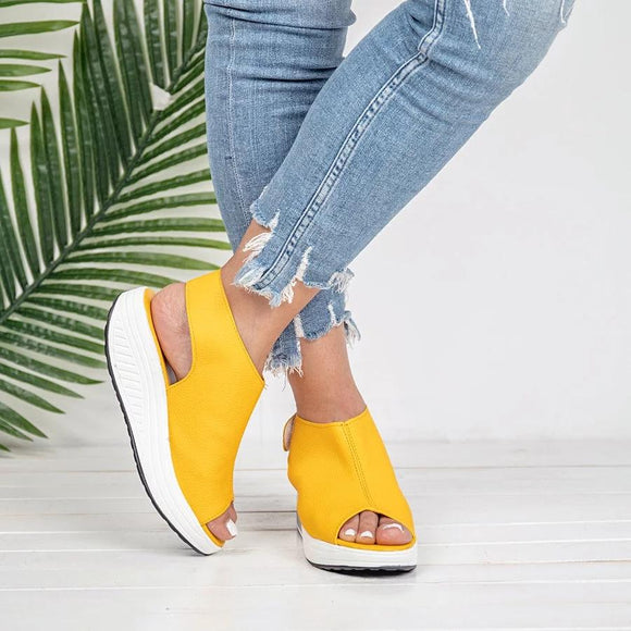 2019 Women Casual Microfiber Leather Wedge Heel Magic Tape Sandals