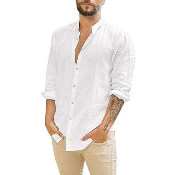 100% Cotton Linen Hot Sale Men's Long-Sleeved Shirts