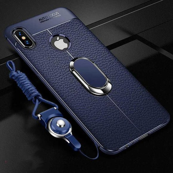 Magnetic Car Holder Ring Bracket Leather Case With Strap  For iPhone X XR XS Max 6 6S 7 8 Plus