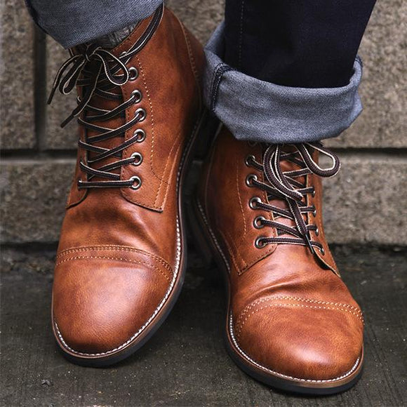 Men's Shoes - 2018 Men's New handmade Autumn Winter Big Size Vintage Style Leather Martin Boots