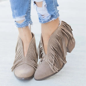 2019 Retro Fringe Suede High Heel Chic Ankle Boots