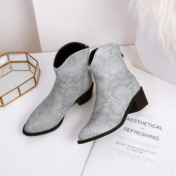2019 Women Autumn Winter Casual Cowboy Ankle Leather Boots