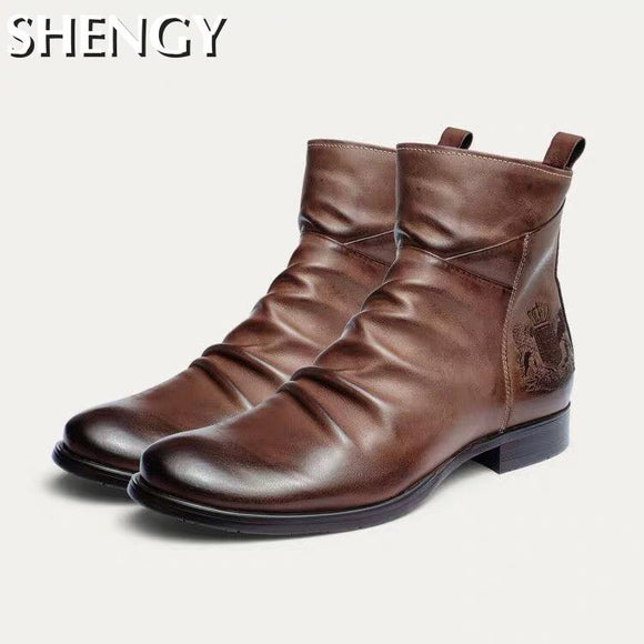 Zicowa Men Shoes - Male Leather Casual Ankle Boots