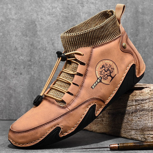 Zicowa Men Shoes - 2020 Men's Hand-sewn Flat Shoes Short Boots