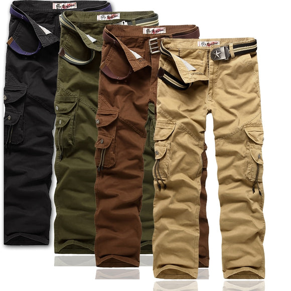 Army Green Big Pockets Cotton Mens Casual Trouser