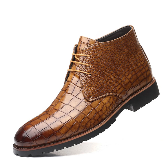 2019 Men Autumn Pointed Toe Men Crocodile Style Leather Boots