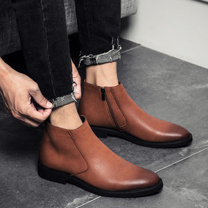 Fashion Men Soft Leather Ankle Boots