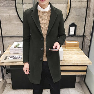 Fashion Men Wool Blends Business Trench Coat