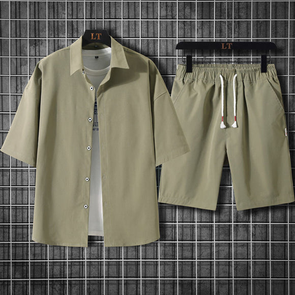 Solid Short Sleeve Shirts Shorts Men Tracksuit Suit