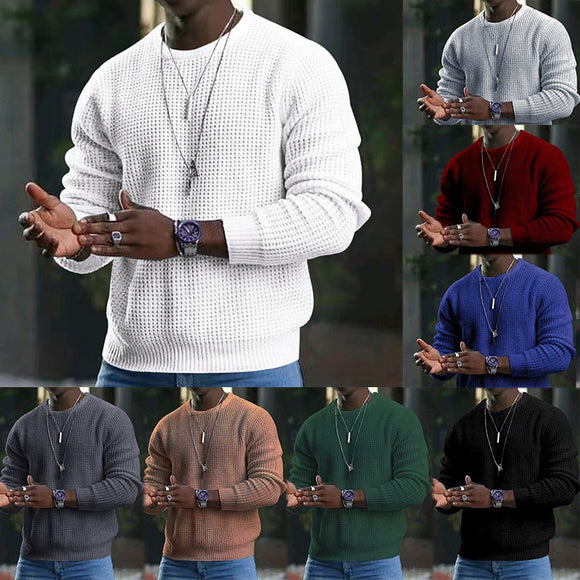 Men O-neck Solid Color Long Sleeve Knitwear