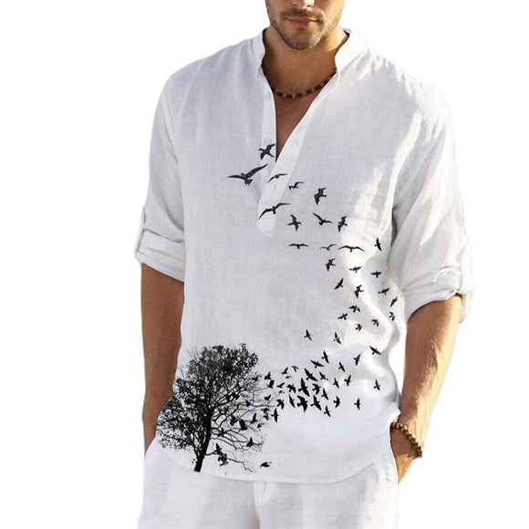 Men's White Blouse Cotton Linen Shirt Loose Tops
