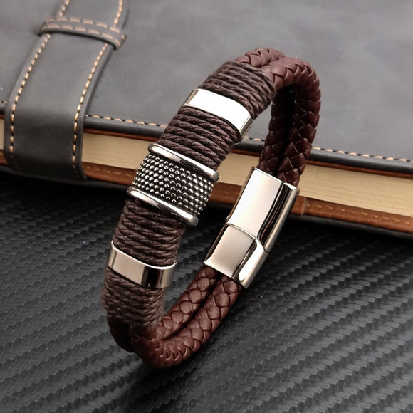 Vintage Multilayer Brown Genuine Leather Men Bracelet