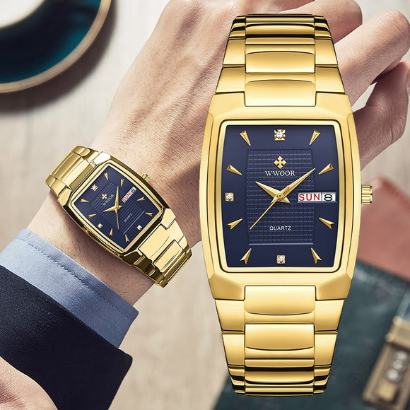Luxury Gold Quartz Stainless Steel Sport Square Watch