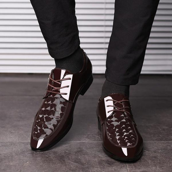 2019 Men's Leather Pointed Toe Lace Up Business Shoes
