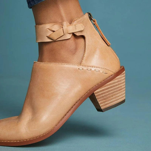 Women's Boots - 2019 Women Leather Heel Zipper Boots Shoes