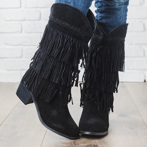 Women Bohemian Tassel Suede Leather Ankle Boots