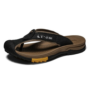 Anti-collision Toe Cowhide Mens Summer Shoes Beach Slippers