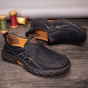 Solid Color Leather Slip-On Sewing Waterproof Men Shoes