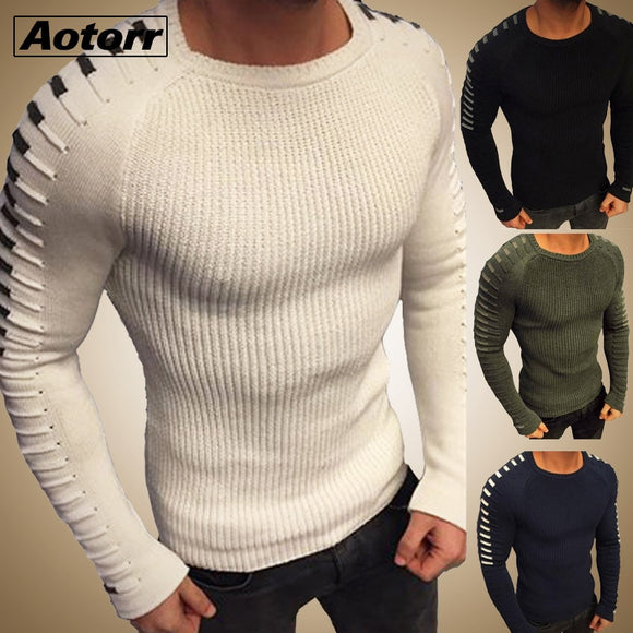 Zicowa Men Clothing - Long Sleeve O-Neck Patchwork Knitted Men Sweaters