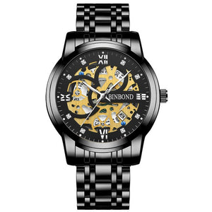 Luxury Gold Skeleton Analog Quartz Date Chronograph Wristwatch