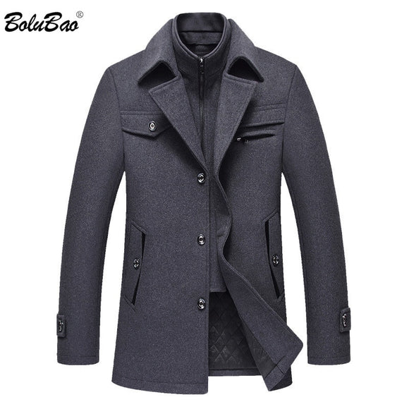 Autumn Winter New High Quality Solid Color Men's Wool Coat