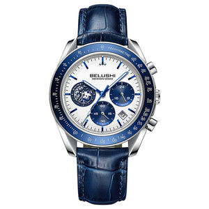 Waterproof Leather Business Blue Male Wristwatches