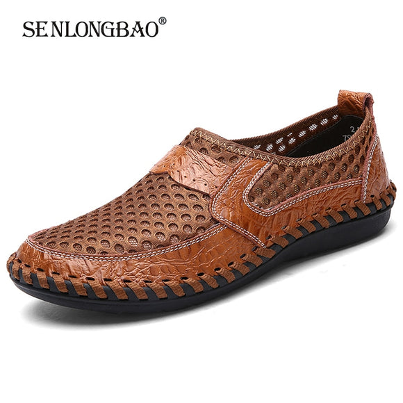 Breathable Mesh Cloth Handmade Male Driving shoes