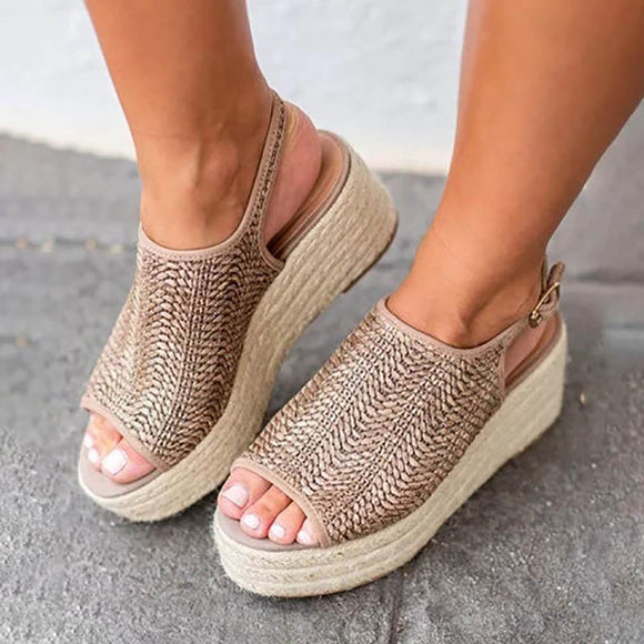 2019 Fashion Women Platform Peep Toe Weaving Sandals