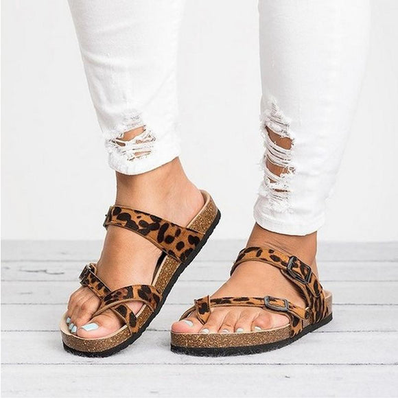 2019 New Fashion Women Summer Leopard Print Flats casual Beach Slippers Shoes