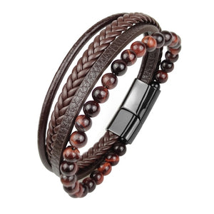 Stainless Steel Magnetic Natural Stone Leather Men Bracelet
