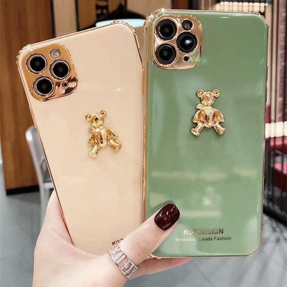 Zicowa Phone Case - 3D Gold Bear plating Soft Silicone Phone Case For iPhone 12 Series
