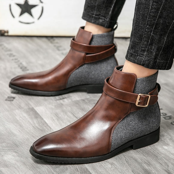 Men Pointed Buckle Chelsea Boots