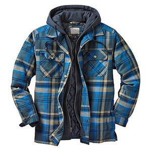Zicowa Men Clothing - Thick Cotton Plaid Long-sleeved Loose Hooded Jacket