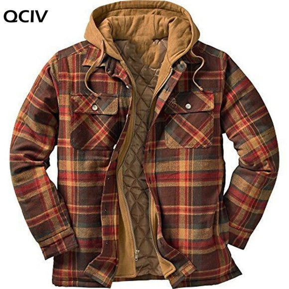 Zicowa Men Clothing - Thick Cotton Plaid Long-sleeved Loose Hooded Jacket