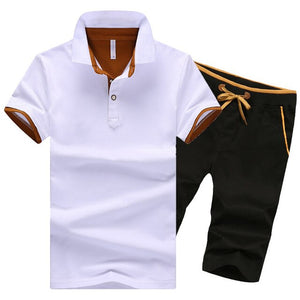 Summer Short-sleeve Lapel POLO Shirts+Beach Shorts Suit