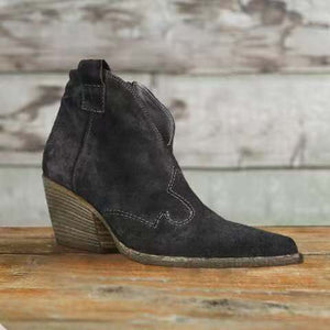 Fashion Vintage Autumn Deep V Shape Platform Chunky Med Heels Boots