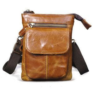 Men's Real Leather Small Shoulder Satchel Bag