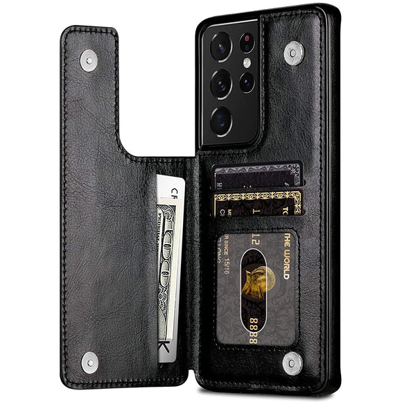 Zicowa Phone Case - uxury Slim Fit Premium Leather Card Slots Shockproof Case For Samsung Galaxy S21 Ultra