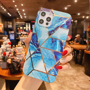 Zicowa Phone Case - Electroplated Geometric Marble Phone Case For iPhone 12 Series