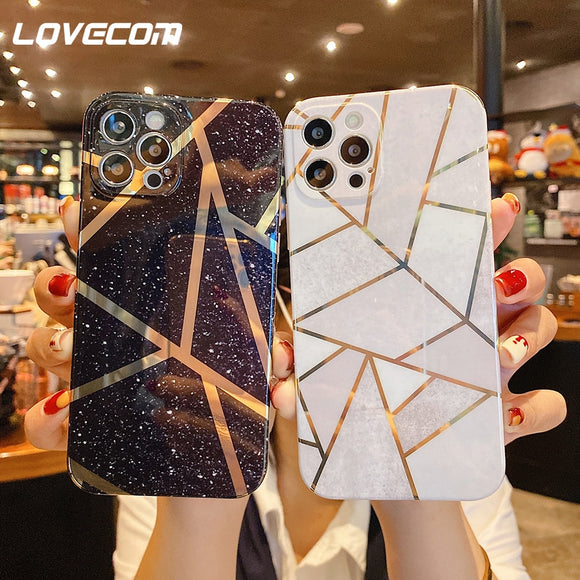 Zicowa Phone Case - Electroplated Geometric Marble Phone Case For iPhone 12 Series
