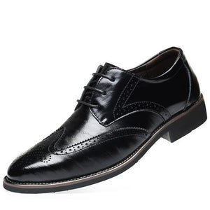 Men's Leather Business Pointed Toe Oxfords Brogue Dress Shoes