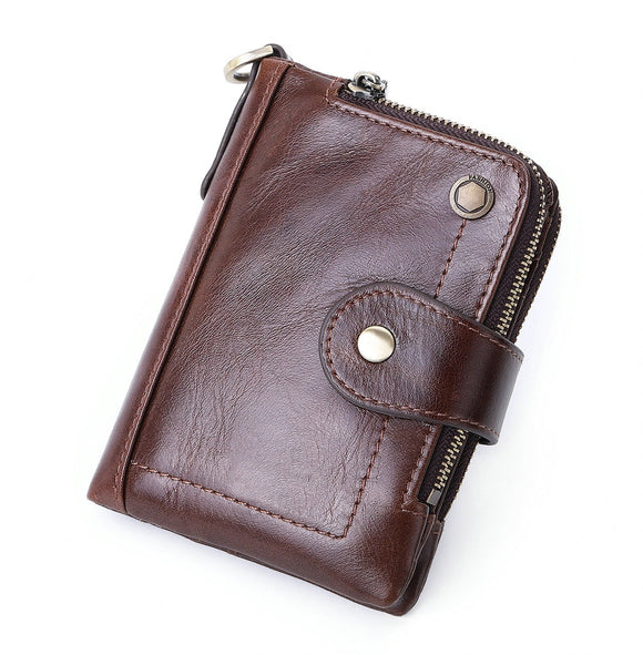 Double Zipper Leather Mens Wallet With Zipper
