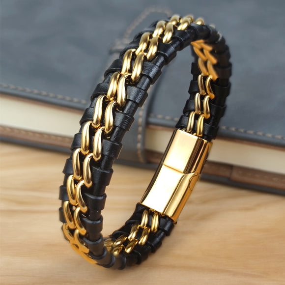 Genuine Leather Chain Bracelet for Men