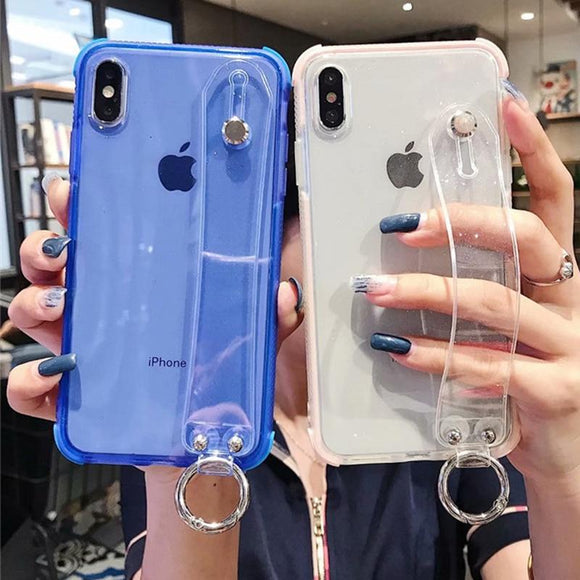 Transparent Soft TPU Wrist Strap Shockproof Case For iPhone X XR XS Max 6 6S 7 8 Plus