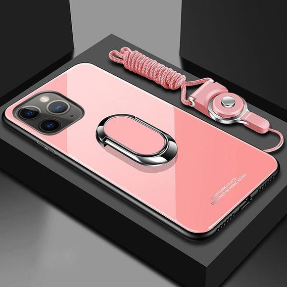 Fashion Tempered Glass Case with Magnet Stand & Rope For iPhone 11 Pro Max X XR XS Max 7 8 Plus