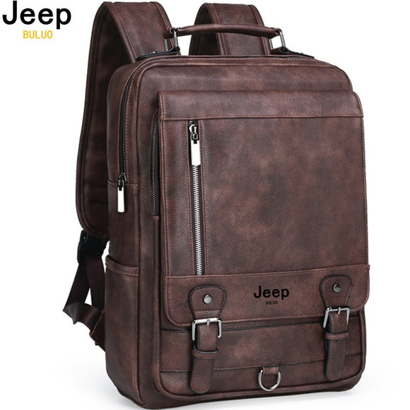 Fashion Leather Men Backpack Business Male 15.6