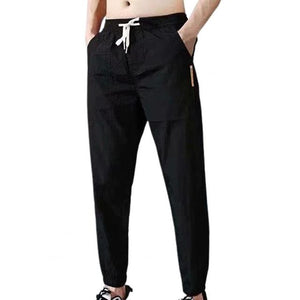 Solid Color Drawstring Ankle Tied Pockets Trousers