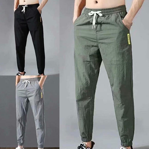 Solid Color Drawstring Ankle Tied Pockets Trousers