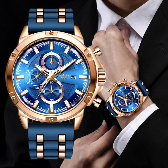 Luxury Male Fashion Silicone Waterproof Quartz Gold Watch